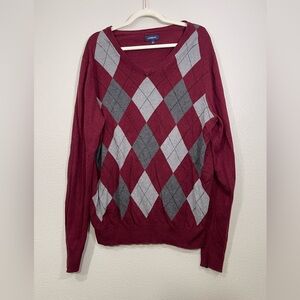 Croft & Barrow Shirt Sweeter Pullover Red Gray Argyle V-Neck Sweater Men Large
